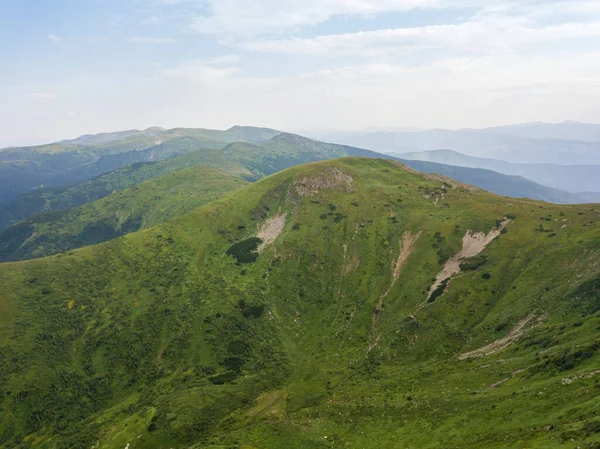 High Mountains Ukrainian Carpathians Cloudy Weather Aerial Drone View — Stock Photo, Image