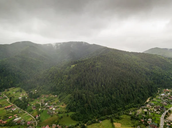 Green Mountains Ukrainian Carpathians Rest Clouds Aerial Drone View — Stock Photo, Image