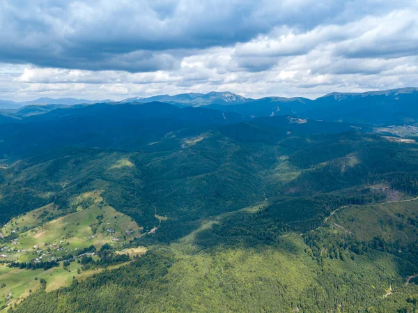 Green Mountains Ukrainian Carpathians Summer Coniferous Trees Slopes Aerial Drone — Stock Photo, Image