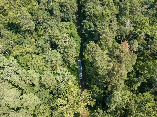 Tramvajová Dráha Uprostřed Lesa Zobrazení Leteckých Dronů — Stock fotografie