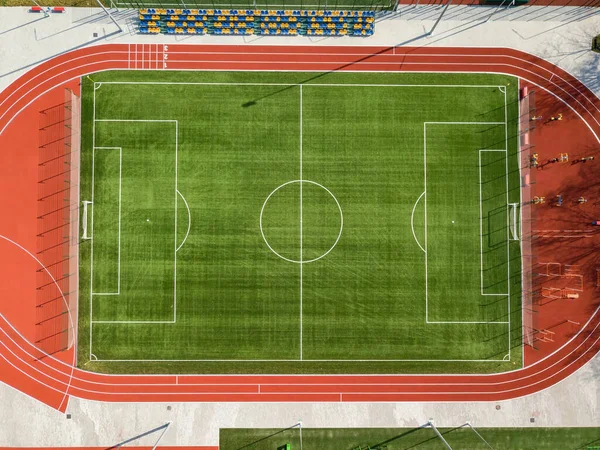 Campo Futebol Vista Superior Drone Aéreo — Fotografia de Stock