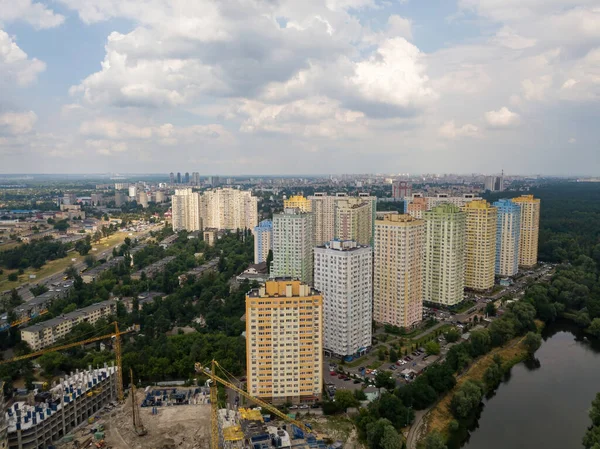 Puesta Sol Sobre Kiev Nubes Lluvia Cielo Vista Aérea Del — Foto de Stock