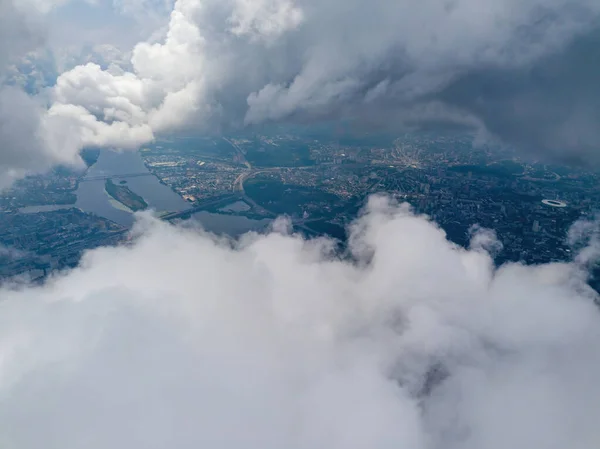 Kyiv City High Clouds Cloudy Day Aerial Drone View — Stock Photo, Image