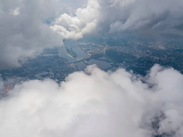 Kyiv City High Clouds Cloudy Day Aerial Drone View — Stock Photo, Image