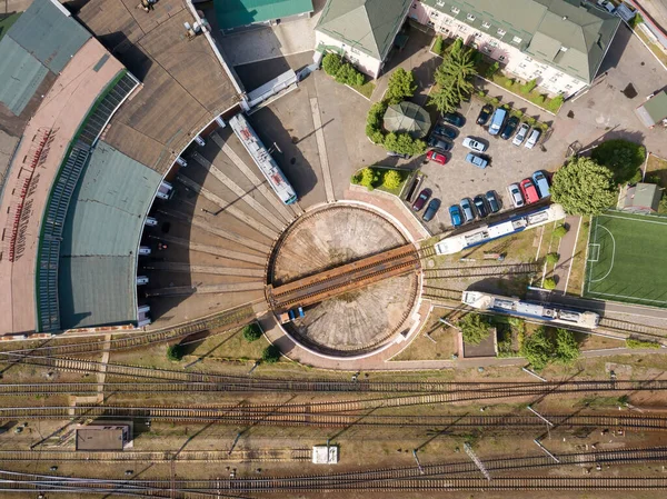 Runder Wendender Eisenbahnpfeil Draufsicht Über Drohnen Aus Der Luft — Stockfoto