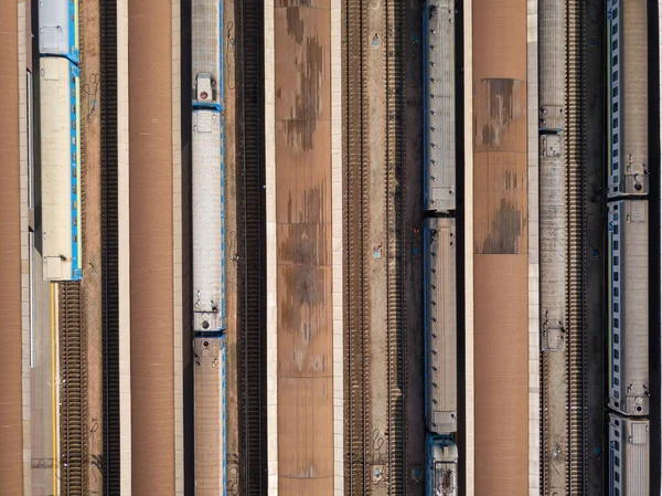 Gare Ferroviaire Ville Vue Aérienne Dessus Drone — Photo