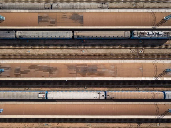 Railway Station City Aerial Drone Top View — Stock Photo, Image