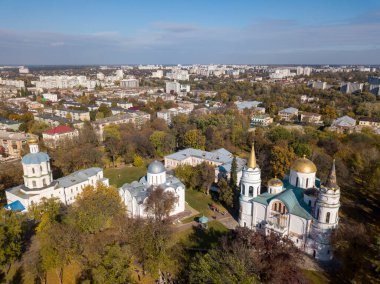 Chernigov 'daki Dönüşüm Katedrali. Hava aracı görünümü.