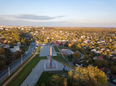 Chernihiv şehri manzarası. Hava aracı görünümü.