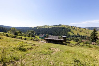 Dağlık Karpatlar 'da bir yerleşim yerindeki binalar.