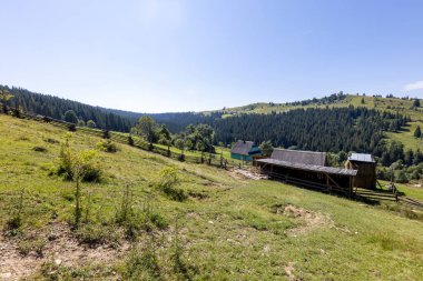 Dağlık Karpatlar 'da bir yerleşim yerindeki binalar.