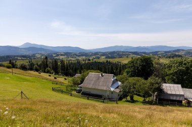 Dağlık Karpatlar 'da bir yerleşim yerindeki binalar.