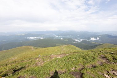 Bir yaz günü Ukrayna Karpatları 'nda dağ panoraması.