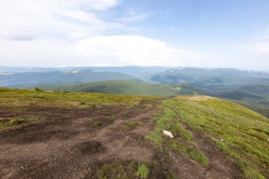 Bir yaz günü Ukrayna Karpatları 'nda dağ panoraması.