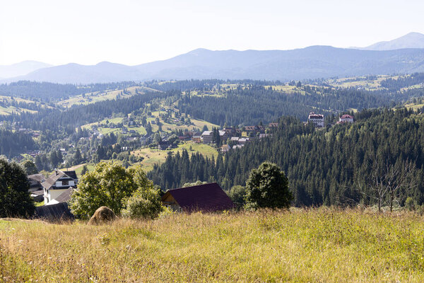 Mountain landscape in Ukrainian Carpathians in summer.