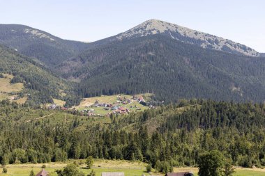 Yazın Ukrayna Karpatları 'nda dağ manzarası.