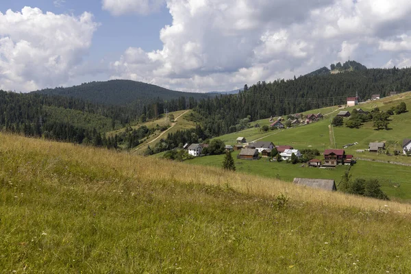 Bir yaz günü Ukrayna Karpatları 'nda dağ panoraması.