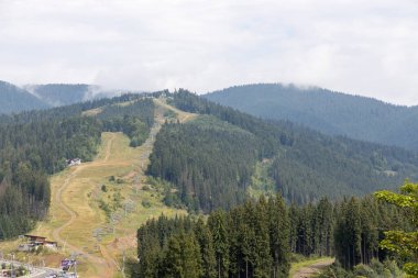 Bir yaz günü Ukrayna Karpatları 'nda dağ panoraması.