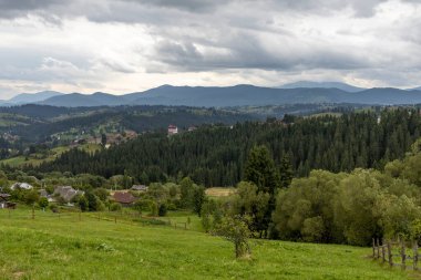 Bir yaz günü Ukrayna Karpatları 'nda dağ panoraması.