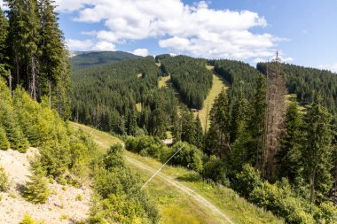 Bir yaz günü Ukrayna Karpatları 'nda dağ panoraması.