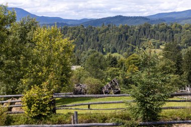 Dağlık Karpatlar 'da bir yerleşim yerindeki binalar.