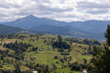 Bir yaz günü Ukrayna Karpatları 'nda dağ panoraması.