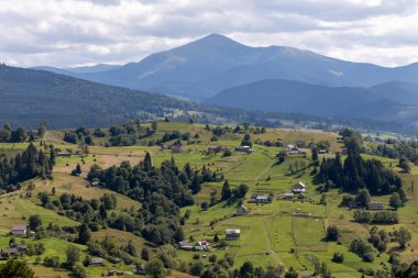 Bir yaz günü Ukrayna Karpatları 'nda dağ panoraması.