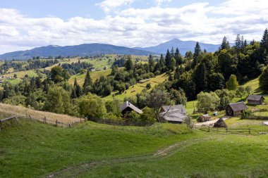 Dağlık Karpatlar 'da bir yerleşim yerindeki binalar.