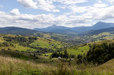 Bir yaz günü Ukrayna Karpatları 'nda dağ panoraması.
