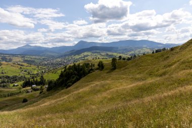 Bir yaz günü Ukrayna Karpatları 'nda dağ panoraması.