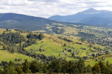 Bir yaz günü Ukrayna Karpatları 'nda dağ panoraması.