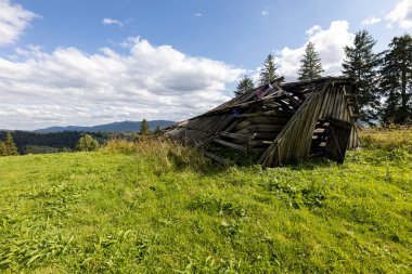 Dağlık Karpatlar 'da bir yerleşim yerindeki binalar.