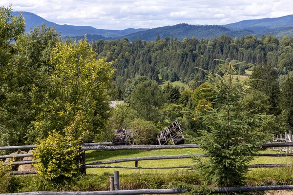 Dağlık Karpatlar 'da bir yerleşim yerindeki binalar.