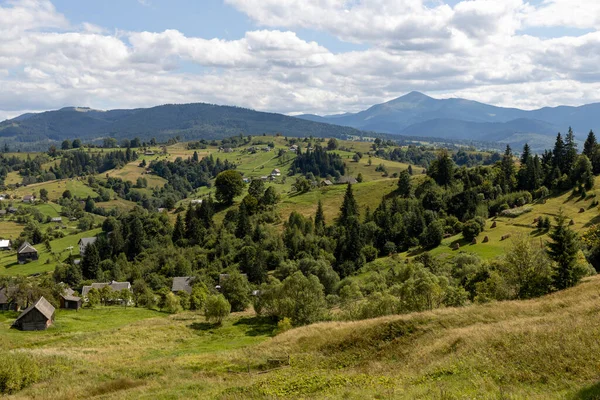 Bir yaz günü Ukrayna Karpatları 'nda dağ panoraması.
