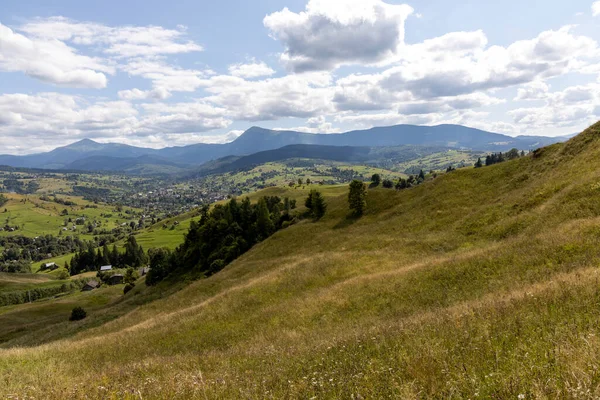 Bir yaz günü Ukrayna Karpatları 'nda dağ panoraması.