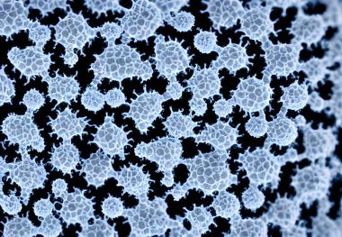 İllüzyon. Virüs vücutları, detaylı makro görünüm.