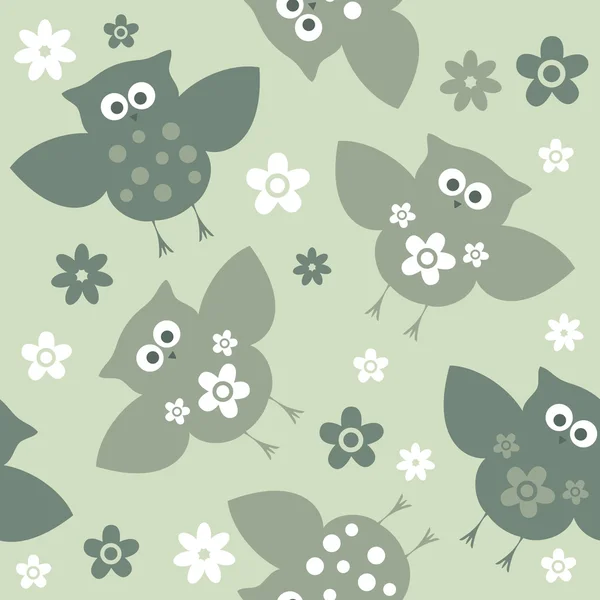 Hibou et fleurs incolores — Image vectorielle