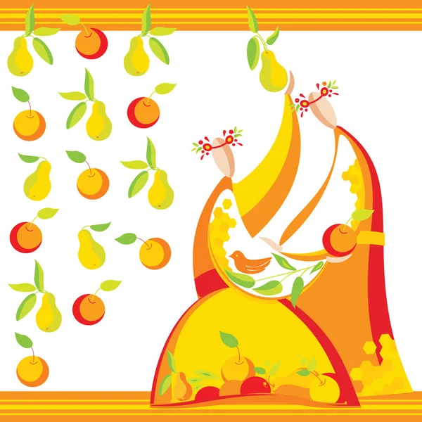 Chicas estilizadas con frutas — Vector de stock