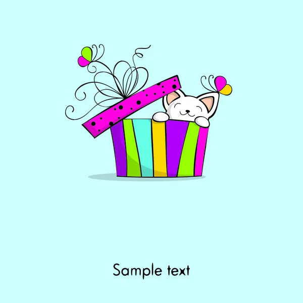 Greeting card with cat and gift — Stock Vector