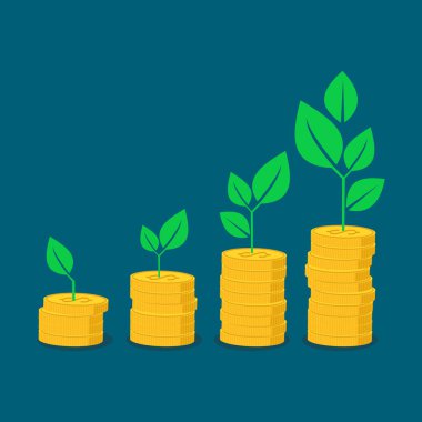 Küçük bir yapraktan büyük bir ağaca doğru büyüyen bir ağaç. Yatırım büyümesi kavramı. vektör illüstrasyonu