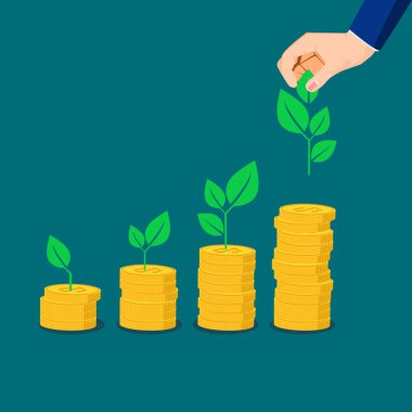 Elinde büyüyen bir ağaç ve bir yığın paranın üzerinde büyüyen bir ağaç tutan bir iş adamı. Karı maksimuma çıkarmak için fikirler