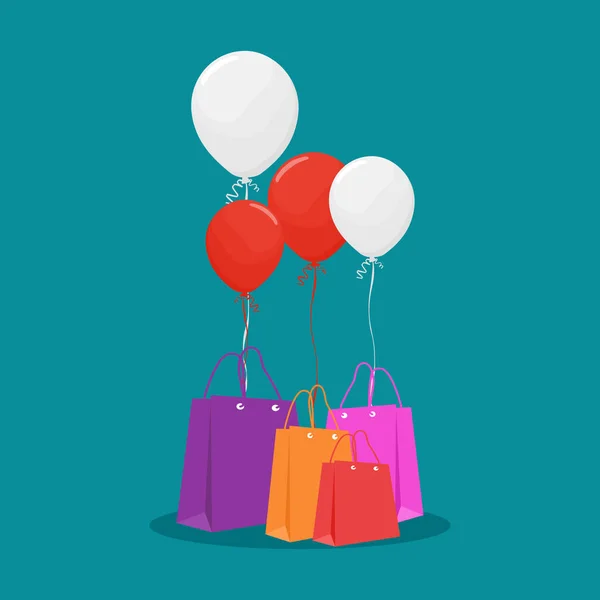 Shopping Bag Con Palloncini Sconto Concetto Shopping Vendita Vettoriale Illustrazione — Vettoriale Stock