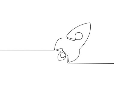 Beyaz arka planda sürekli bir roket çizimi. roket vektör illüstrasyonu