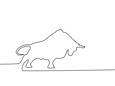 Sürekli bir boğa çizgisi çiz. Boğa pazarı konsepti. Boğa vektör illüstrasyonu