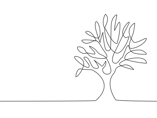 Ciągły Rysunek Linii Drzew Białym Tle Koncepcja Środowiskowa Wektor Przyrody — Wektor stockowy