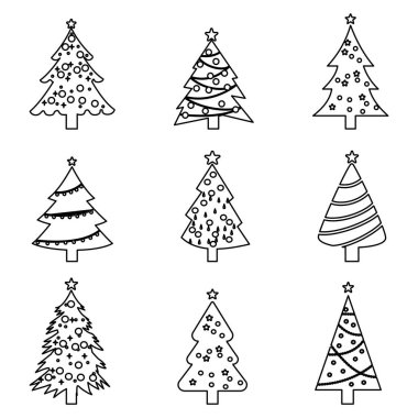 Beyaz arka planda bir Noel ağacı simgesi. Noel süsleri. Noel Ağacı Vektörü