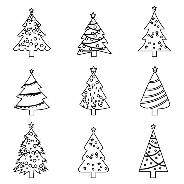 Set of Christmas tree icon on white background. Christmas decorations. Christmas tree Vector