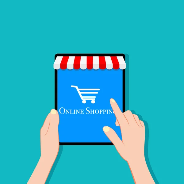Tablet Aracılığıyla Online Alışveriş Sitesi Kolay Ecommerce Web Sitesi Dijital — Stok Vektör