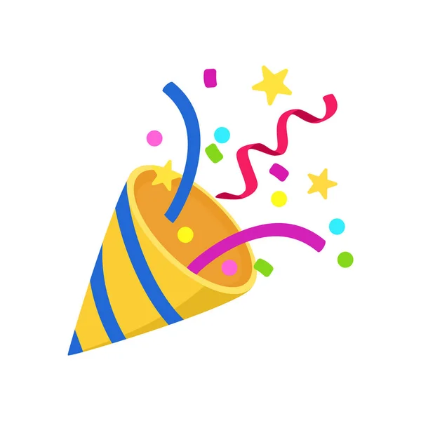Konfetiyle patlayan parti patlayıcısı. Kutlama konsepti Patlayan parti popper vektör çizimi
