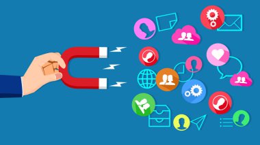 İş adamları müşterileri çevrimiçi çekmek için mıknatıs kullanır. Satış konsepti vektör